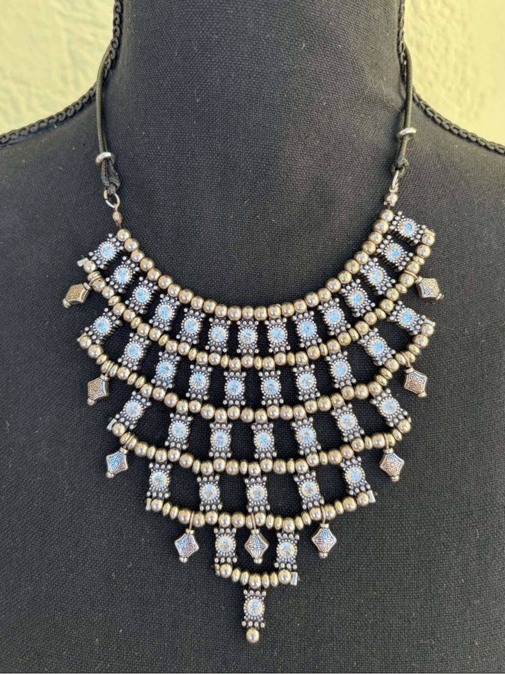 Chico's Black and Silver Multi-Tier Statement Necklace